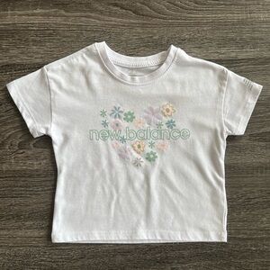 New Balance Toddler White Tee with Pastel Floral Design | Size 3T